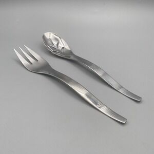 Cambridge VERA 2pcs Stainless Meat‎ Fork Slotted Serving Spoon Tablespoon Wavy